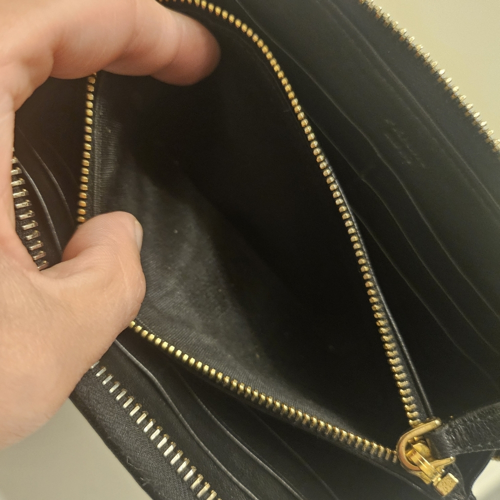 Prada Black Ruched Leather Zip Around Wallet Gold Hardware - Picture 10 of 13